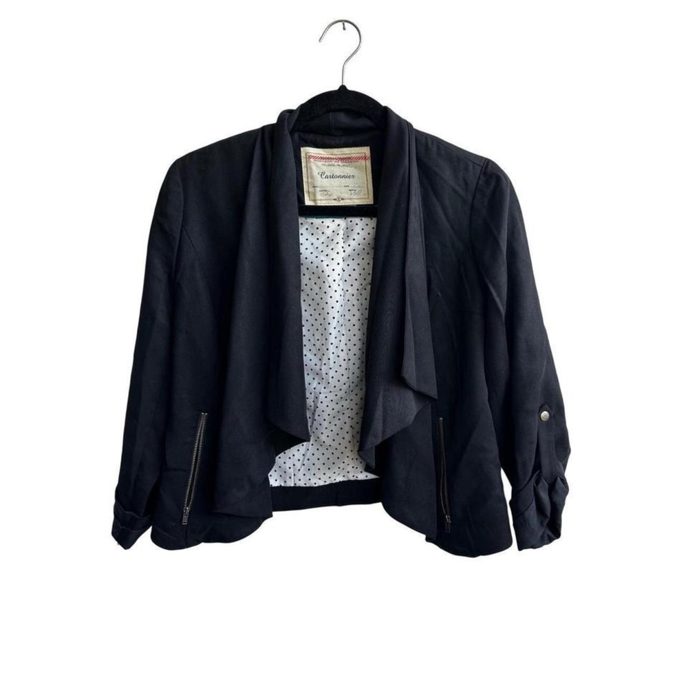 Cartonnier Black Waterfall Drape Open Front Linen Blend Blazer Jacket XS